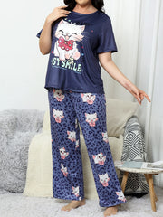 Milk silk sleepwear thin short sleeved long pants set  large size sleepwear  home sleepwear  cute style sleepwear