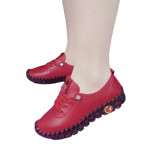 Women  Vintage Breathable Shoes Platform Loafers Lace Up Leather Hollow Slip-On New Fashion Casual Mom Shoe Zapatos Mujer 2024