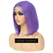 Rose Pink Short Colored Bob Human Hair Wigs Brazilian 13X4 Straight Lace Front Wigs Transparent Lace Pre Plucked Colored Wig