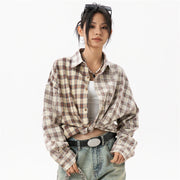 Women's Elegant Blouse Cotton Plaid Shirts Jackets Middle-aged Fashion Women's Clothing 2024 Sales Couples Shirts and Blouses