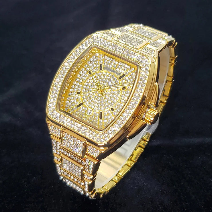 New Luxury Diamond Watch for Men Fashion Shiny Party Jewelry Watches Hip Hop Iced Out Bling Golden Relogio Masculino Dropshiping