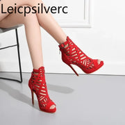 Women's Boots summer Fish mouth Open toe Hollow zipper Metal Decoration  High heel Women's shoe plus size 29-52 high11cm
