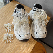 Fashion lace pearl bow shoelace buckle Sneakers decorative charm shoe flower buckle Men's and Women's Shoe Charm Accessories