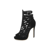 Women's Boots summer Fish mouth Open toe Hollow zipper Metal Decoration  High heel Women's shoe plus size 29-52 high11cm
