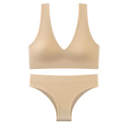 Sexy Women's Seamless Top Set, Low Waisted Underwear, Wireless Underwear, Backless Suit, Underwear, Underwear, Padded Bra Set ﻿