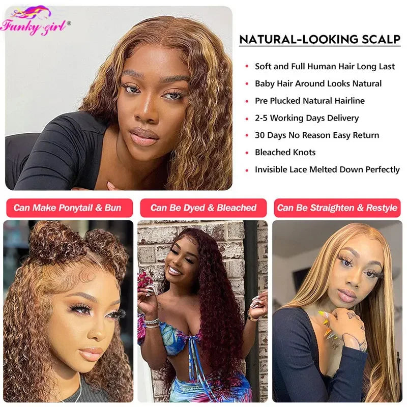 200%Density Human Hair Wig Highlight Loose Deep Wigs 13x6 Lace Front 100% Brazilian Remy Hair Preplucked Hairline With Baby Hair