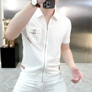 Men's Clothing White Cotton Tee Summer Minimalist Polo Neck Slim Fit Casual Sophisticated Office Ready Fashion Solid Color