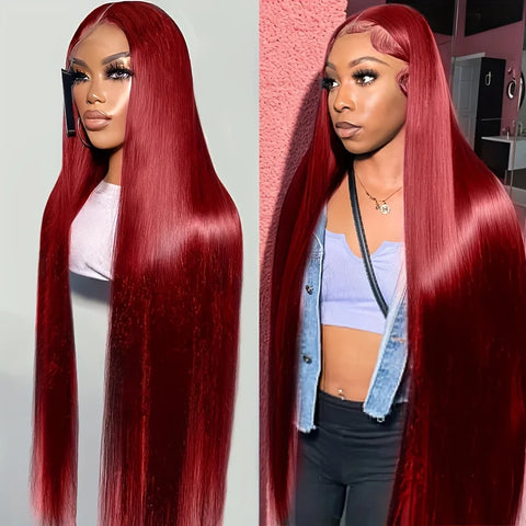 99J Colored Lace Front Human Hair Wigs Straight Burgundy 13x4 HD Transparent Full Lace Frontal Wig Red Glueless Wigs For Women