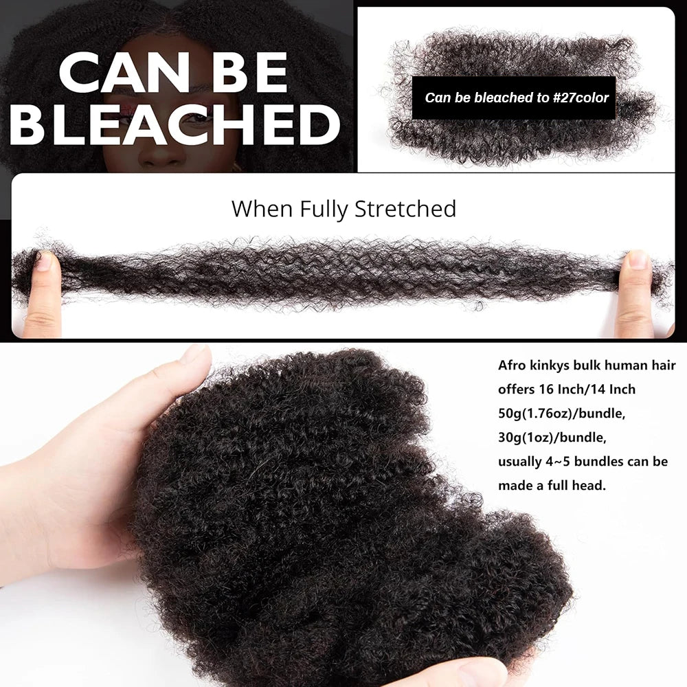Afro Kinkys Bulk Human Hair for Dreadlock Extensions Loc Repair Braiding Twist Tight Afro Kinky Human Hair for Loc 1Packs 50/30g