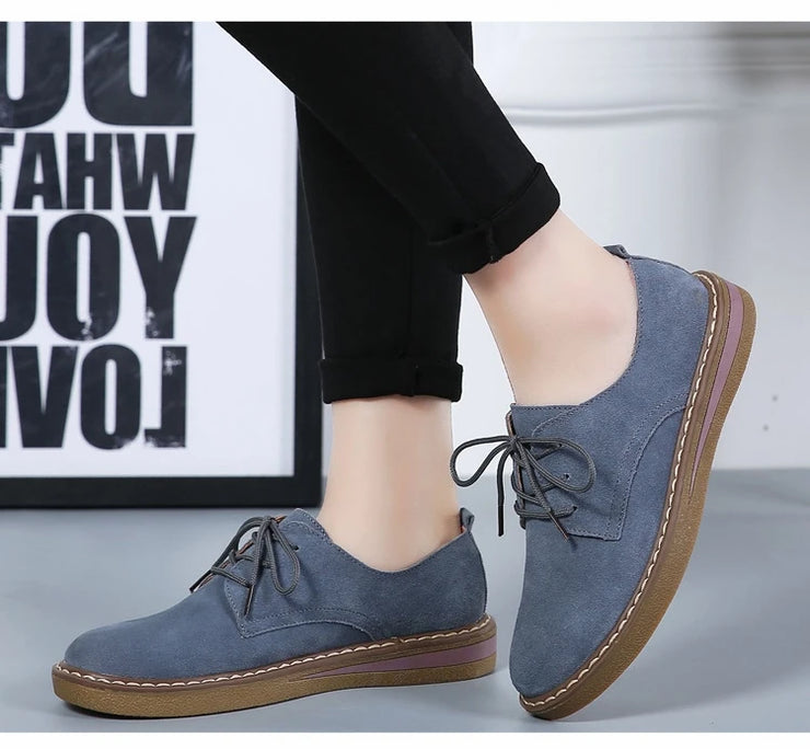 Fashion Woman Comfortable Daily Business Office Shoes Lace Up Genuine Leather Casual Women&