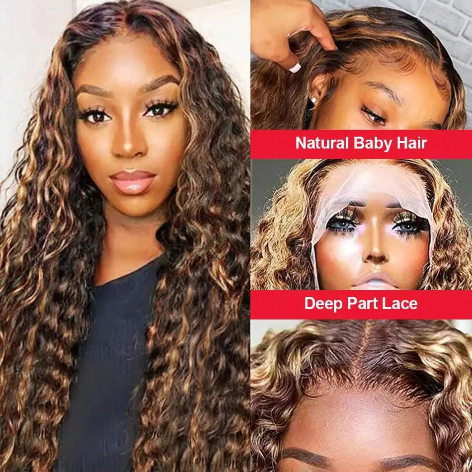 200%Density Human Hair Wig Highlight Loose Deep Wigs 13x6 Lace Front 100% Brazilian Remy Hair Preplucked Hairline With Baby Hair