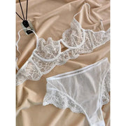 MOYISU White See-through Lace Big Breasts Small Bra Underwear Ultra Thin Set Sexy Pure Desire Underwear Underwear Underwear Set