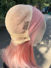 Rose Pink Short Colored Bob Human Hair Wigs Brazilian 13X4 Straight Lace Front Wigs Transparent Lace Pre Plucked Colored Wig