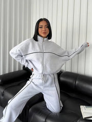 womens clothing 2 pieces set Casual Sports Suits Long Sleeved Half High Collar Cardigan Sweater Trouser Tracksuit Women Clothing