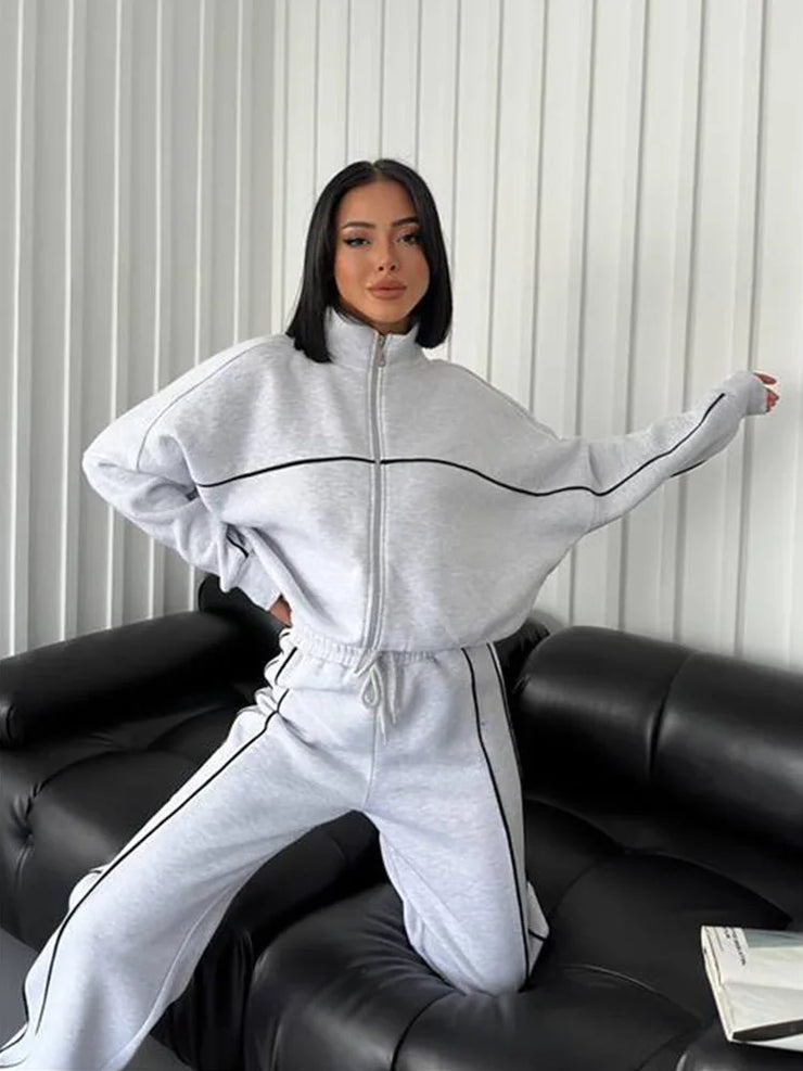 womens clothing 2 pieces set Casual Sports Suits Long Sleeved Half High Collar Cardigan Sweater Trouser Tracksuit Women Clothing