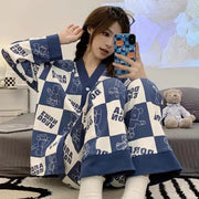 Women's Clothing Four Seasons Models Cute Pajamas Long-Sleeved Can Be Worn Outside Cartoon Cute Comfortable Large Size Homewear