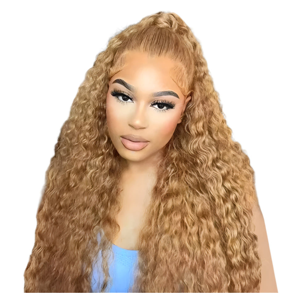 30 36 Inch Honey Blonde Wig Human Hair 13X6 Water Deep Wave Frontal Wig 13X4 Curly Hd Lace Front Pre Plucked #27 Colored Wigs