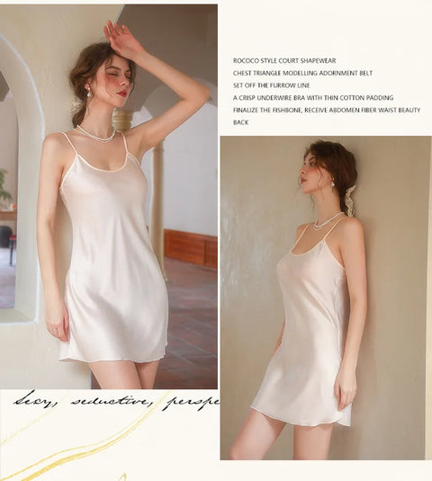 Sexy Sleepwear Women Solid Silk O-Neck Nightgown Soft Satin Lingerie Night Dress Sleeveless Sleepwear Female Clothes