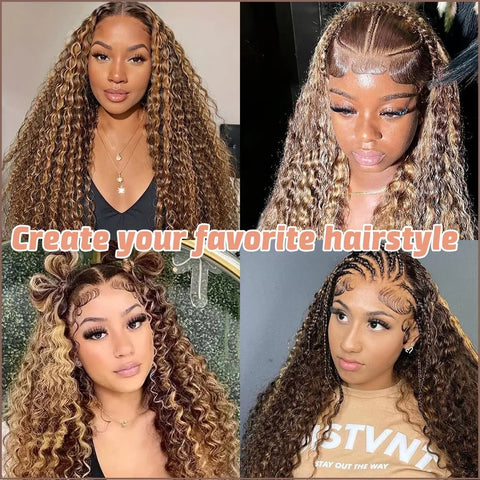 13x4 Highlight Wig Human Hair 13x6 Hd Lace Frontal Wig 40 Inch Curly Wigs Deep Wave Lace Front Wig Pre Plucked With Baby Hair