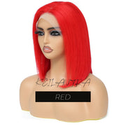 Rose Pink Short Colored Bob Human Hair Wigs Brazilian 13X4 Straight Lace Front Wigs Transparent Lace Pre Plucked Colored Wig