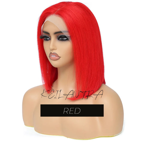 Rose Pink Short Colored Bob Human Hair Wigs Brazilian 13X4 Straight Lace Front Wigs Transparent Lace Pre Plucked Colored Wig