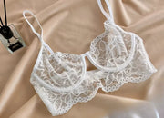 MOYISU White See-through Lace Big Breasts Small Bra Underwear Ultra Thin Set Sexy Pure Desire Underwear Underwear Underwear Set