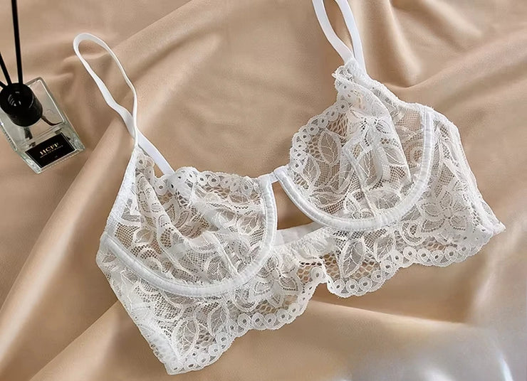 MOYISU White See-through Lace Big Breasts Small Bra Underwear Ultra Thin Set Sexy Pure Desire Underwear Underwear Underwear Set
