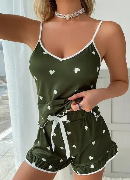 Summer Sleepwear Women Sleepwear Sleeveless Shorts Set 2 PieceS Lace Sleepwear Vest Sleeping Home Clothes New Valentine&