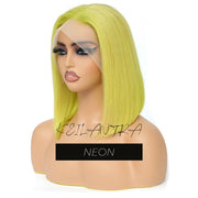 Rose Pink Short Colored Bob Human Hair Wigs Brazilian 13X4 Straight Lace Front Wigs Transparent Lace Pre Plucked Colored Wig