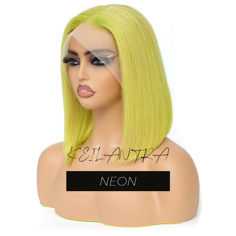 Rose Pink Short Colored Bob Human Hair Wigs Brazilian 13X4 Straight Lace Front Wigs Transparent Lace Pre Plucked Colored Wig