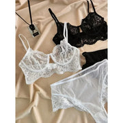 MOYISU White See-through Lace Big Breasts Small Bra Underwear Ultra Thin Set Sexy Pure Desire Underwear Underwear Underwear Set