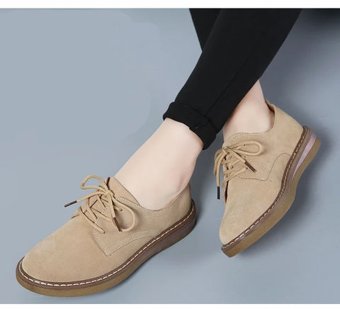 Fashion Woman Comfortable Daily Business Office Shoes Lace Up Genuine Leather Casual Women&