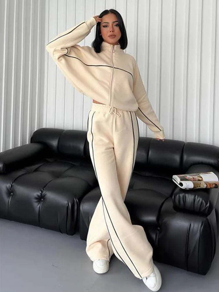 womens clothing 2 pieces set Casual Sports Suits Long Sleeved Half High Collar Cardigan Sweater Trouser Tracksuit Women Clothing