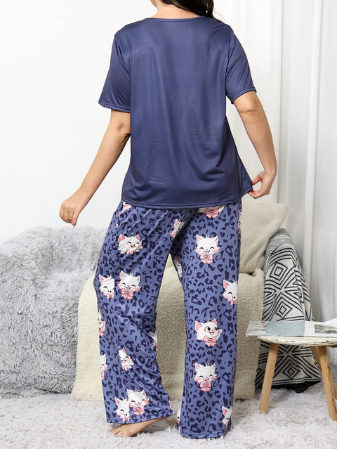 Milk silk sleepwear thin short sleeved long pants set  large size sleepwear  home sleepwear  cute style sleepwear