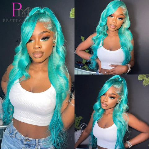 13x6 Cyan Blue Lace Front Wig Body Wave Light Green Lace Front Wig Human Hair Pre Plucked Blonde 613 Lace Frontal Wigs For Women