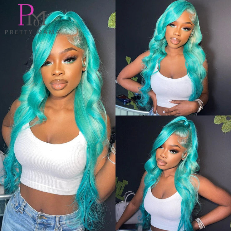 13x6 Cyan Blue Lace Front Wig Body Wave Light Green Lace Front Wig Human Hair Pre Plucked Blonde 613 Lace Frontal Wigs For Women