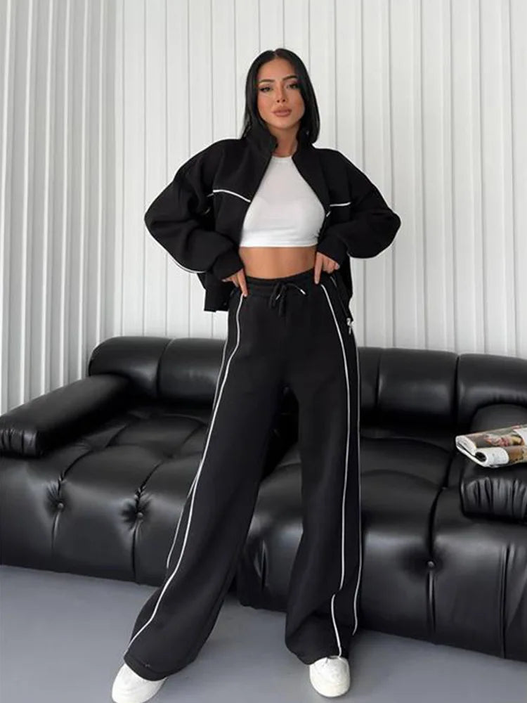 womens clothing 2 pieces set Casual Sports Suits Long Sleeved Half High Collar Cardigan Sweater Trouser Tracksuit Women Clothing