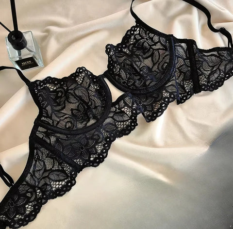 MOYISU White See-through Lace Big Breasts Small Bra Underwear Ultra Thin Set Sexy Pure Desire Underwear Underwear Underwear Set