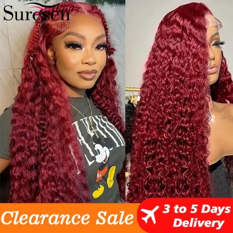 Burgudny Red Kinky Curly Human Hair Wigs Deep Wave 13x4 HD Lace Frontal Wigs 99J Red HD Lace Front 100% Human Hair Wig For Women