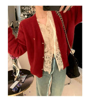Women's Clothing 2024 Spring Autumn Sexy Hollow Out Lace Chic Vintage T-shirts Female Casual Solid V Neck Slim Long Sleeve Tops