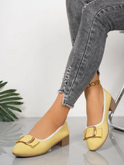 Women's shoes 2025 Soft Sole and Soft Surface Single Shoes Summer New Shallow Mouth Metal Buckle Non-slip Square Heel Shoes