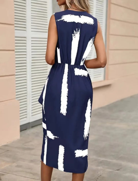 Summer New V-neck Wooden Ear Sleeveless Skirt