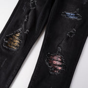 Hole & Patch Jeans Men's Slim Fit Skinny Pants