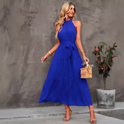 Halter Lace-up Casual Loose Stitching Dress