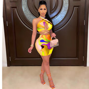 Sexy Hollow Halter Nightclub Halter Two-Piece Dress