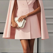 Women's Elegant Solid Color V Neck Double-Breasted Cape Blazer Dress Spring & Summer Party Banquet Outfit