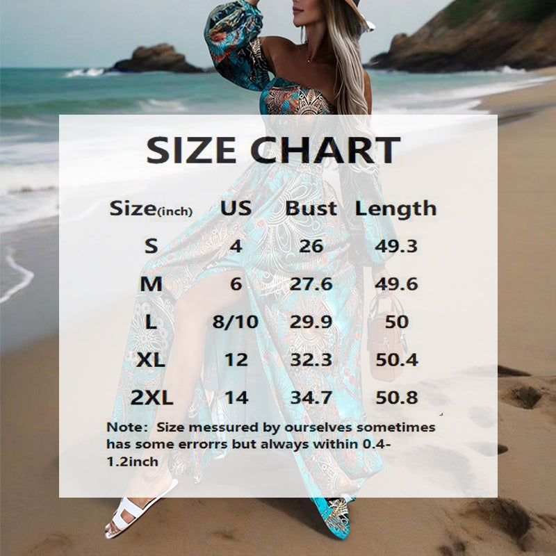 Women's Strapless Off-Shoulder Long Sleeve A-Line Dress - Bohemian Beach Maxi Dress With High Slit For Summer Vacation