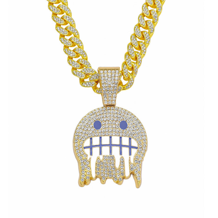 Ice Face Pendant Cuban Link Chain Full Diamond Hip Hop Ear Accessories Hipster