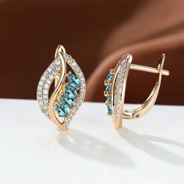 Ins Leaf-shaped Rhinestones Earrings Fashion Unique Zircon-encrusted Stud Earrings Women&