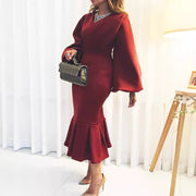 European And American Fashion Plus Size V-neck Long-sleeve Dress